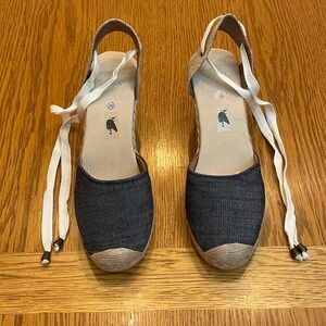 Dark Blue Lace Up Platform Espadrilles